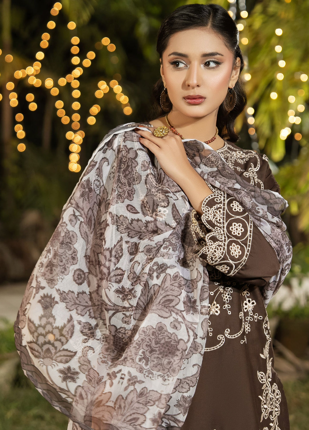 Dhaga Women RTW Embroidered Cotton 3 Piece DHG26PCN Mocha Elegence - Eid Collection