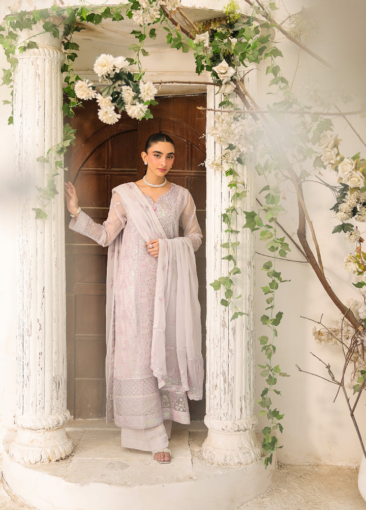 Lamhay by Shamooz Unstitched Embroidered Chiffon 3 Piece Suit SHM26UL Lilac Ash - Festive Collection