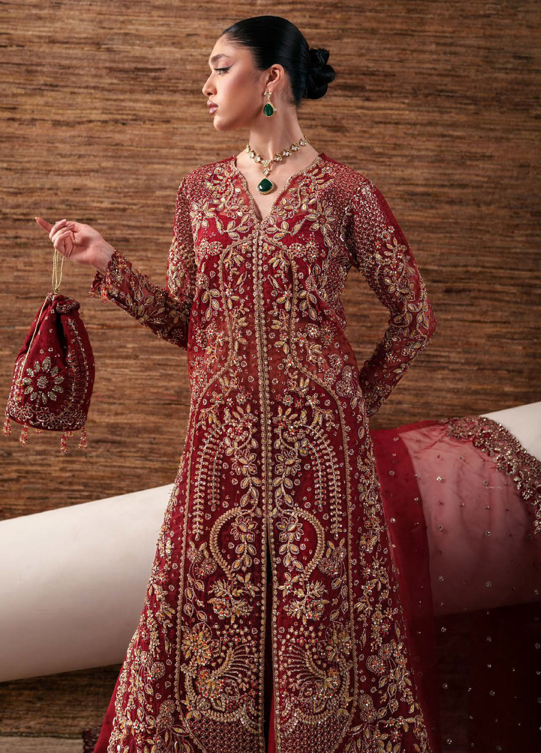 Starlet Jewels by Emaan Adeel Unstitched Embroidered Organza 3 Piece Suit EA26USF Ruby Veil - Wedding Collection