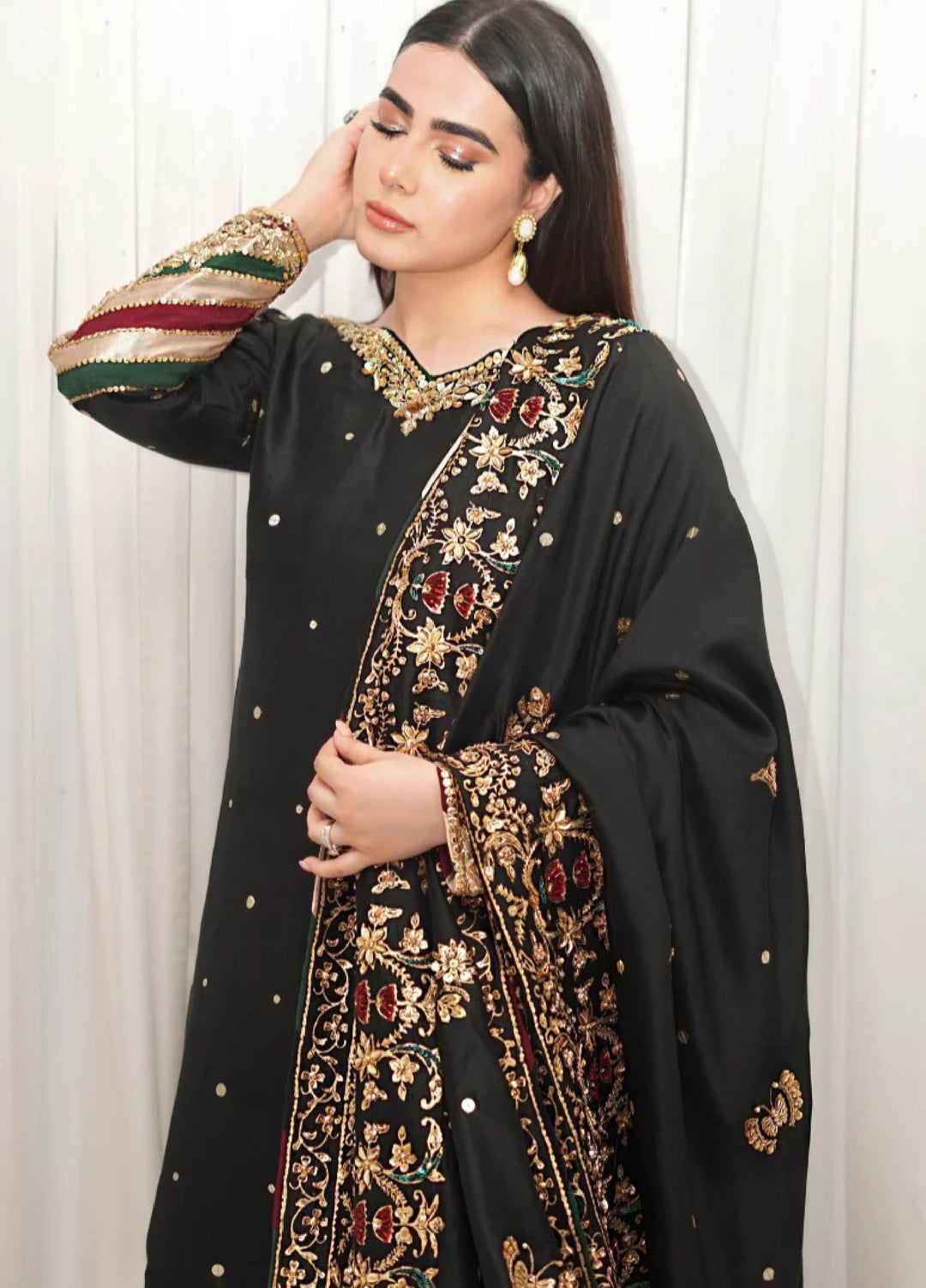 Luxe By Hues Atelier Women Pret 3 Piece Black Chaadar - Formals Collection