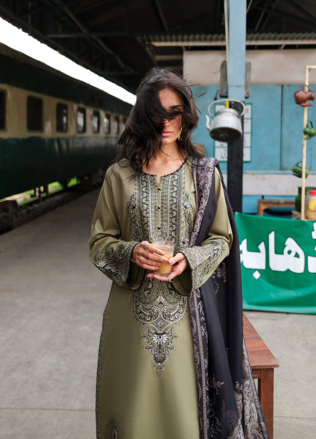 Safarnama by Casuallite RTW Embroidered Cotton Lawn 3 Piece CL26PSCL Sadhbh Sage - Eid Collection