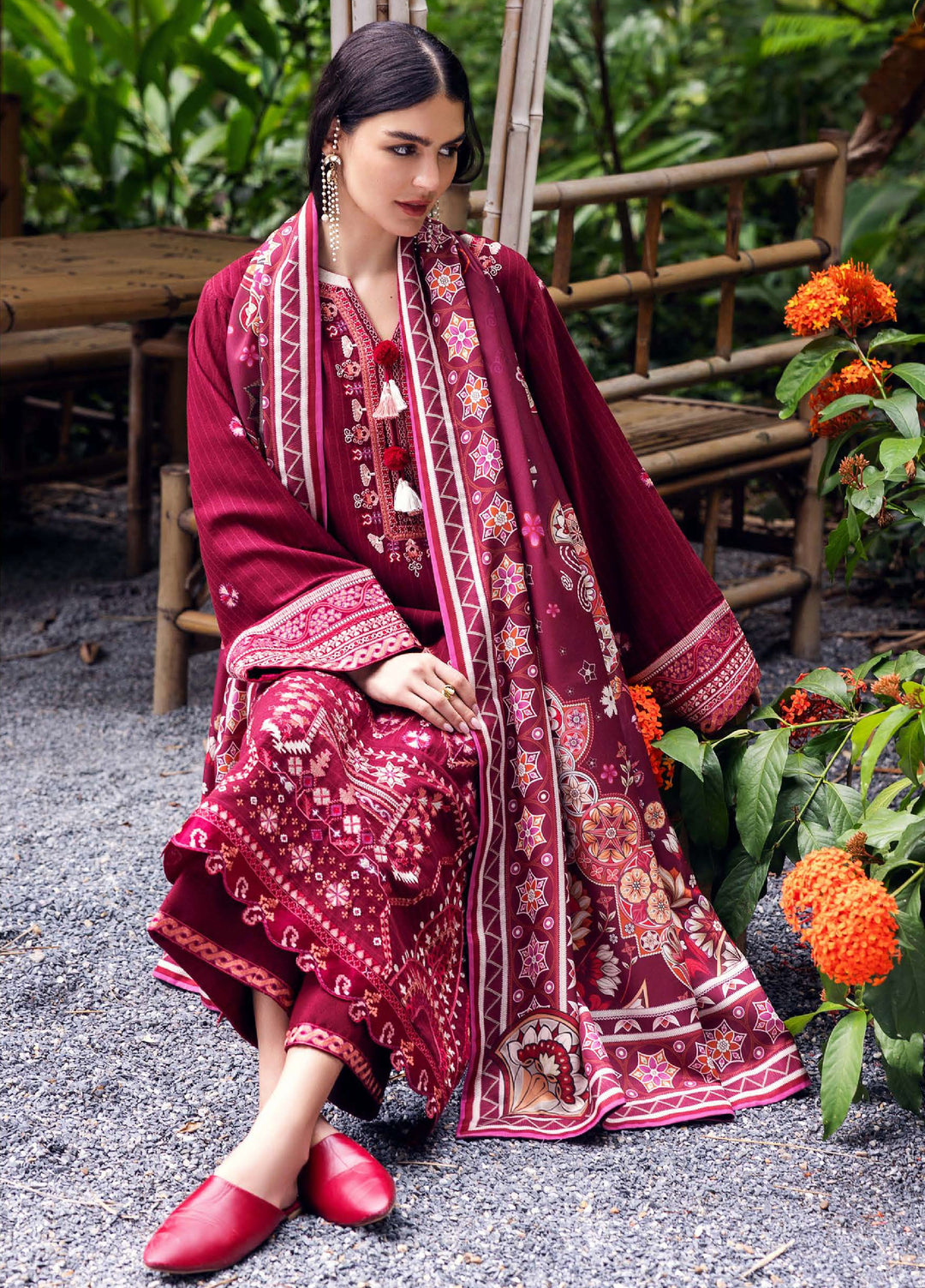 Symphony Hemline by Mushq Unstitched Karandi Embroidered 3 Piece MU25SK Emerald Glimmer - Winter Collection