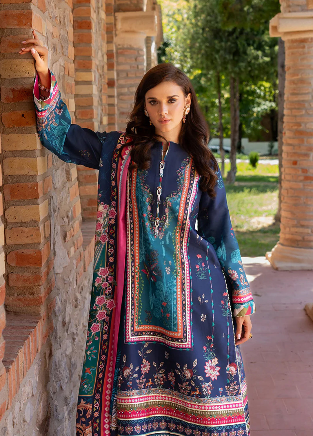 Mushq Hemline Echoes Of Serneity Unstitched Festive Raw Silk Printed 3 Piece MQ25ES D-03 Nova Bloom - Festive Collection