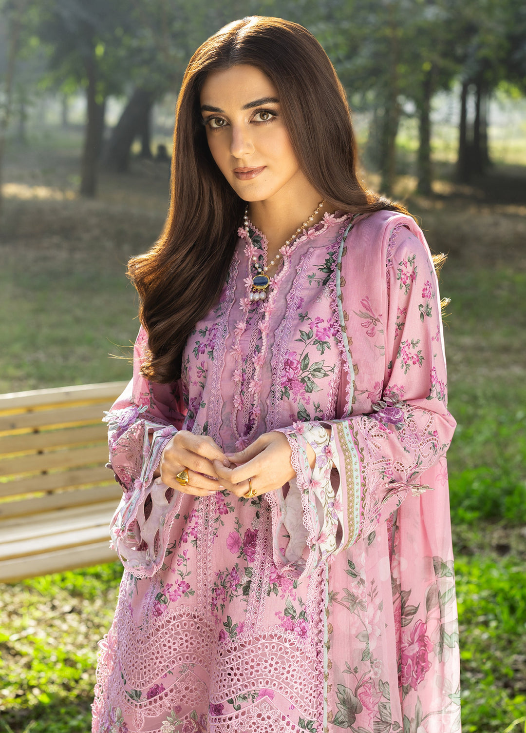Elaf Premium Chikankari Unstitched Printed Lawn 3 Piece Suit EL26UPC ERC-3A MAN MAYAL - Summer Collection