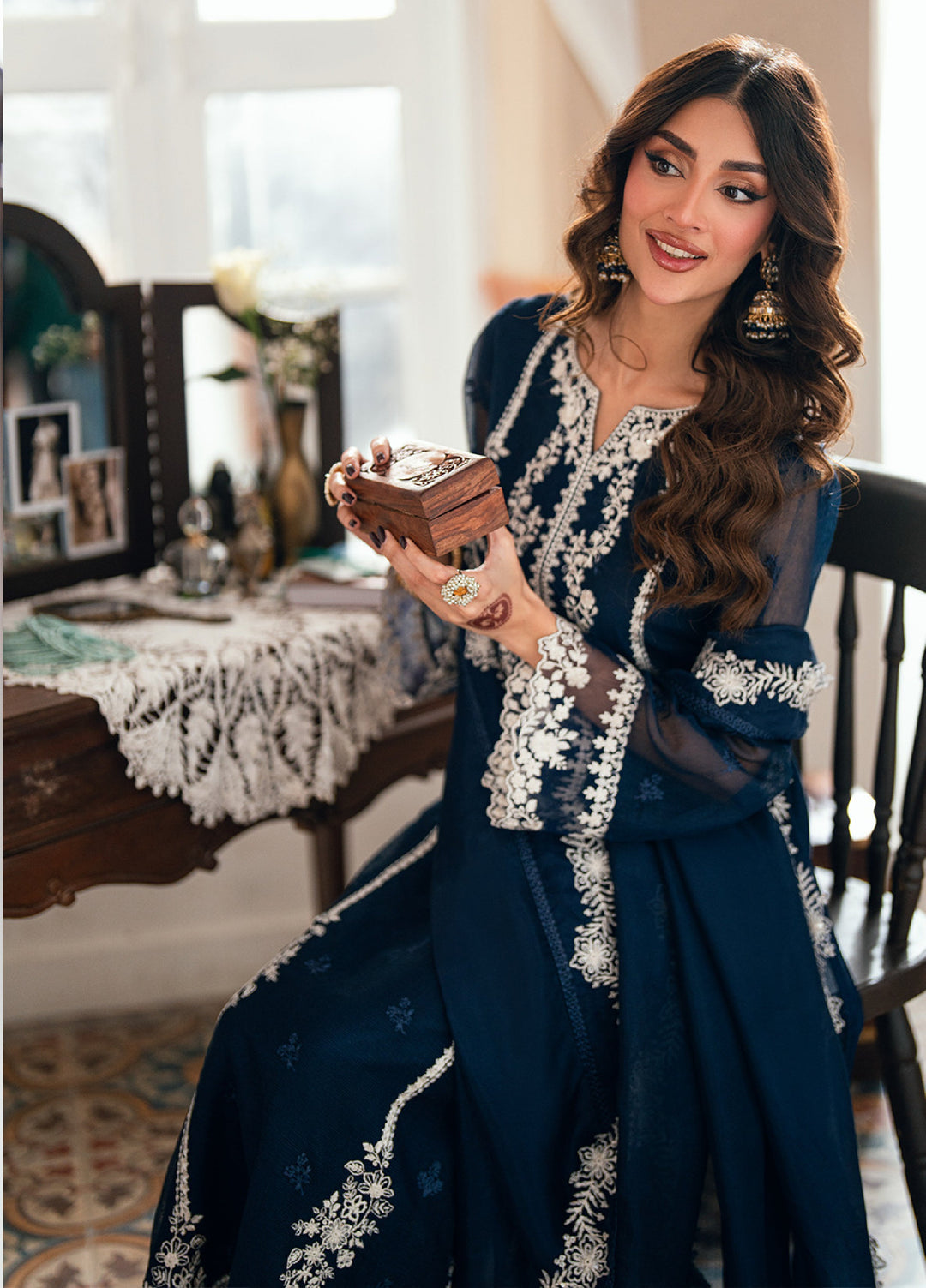 Eid Ensembles by Azure Unstitched Embroidered Khaddi Net 3 Piece Suit AZ26UEE ES-140 Stellar Blue - Eid Collection