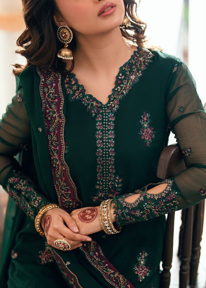 Eid Ensembles by Azure Unstitched Embroidered Chiffon 3 Piece Suit AZ26UEE ES-131 Glimmer Green - Eid Collection