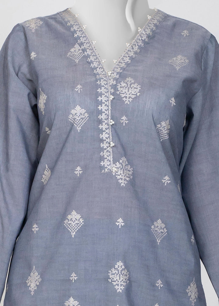 Ayla Studio Women Pret Chambray Solid Embroidered 2-Piece RTW Charcoal - Winter Collection