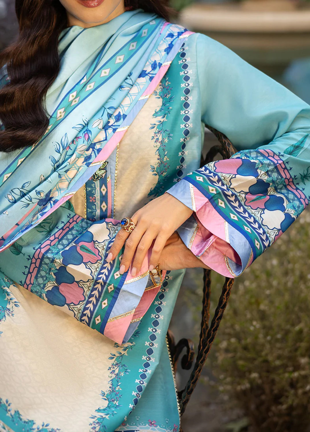 Mushq Hemline Echoes Of Serneity Unstitched Festive Raw Silk Printed 3 Piece MQ25ES D-07 Seraphic Dust - Festive Collection