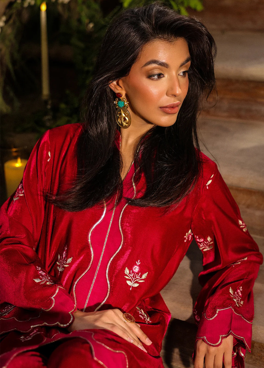 Elayra by Sahar Pret Velvet 2 Piece Embroidered Crimson Majesty - Festive Collection