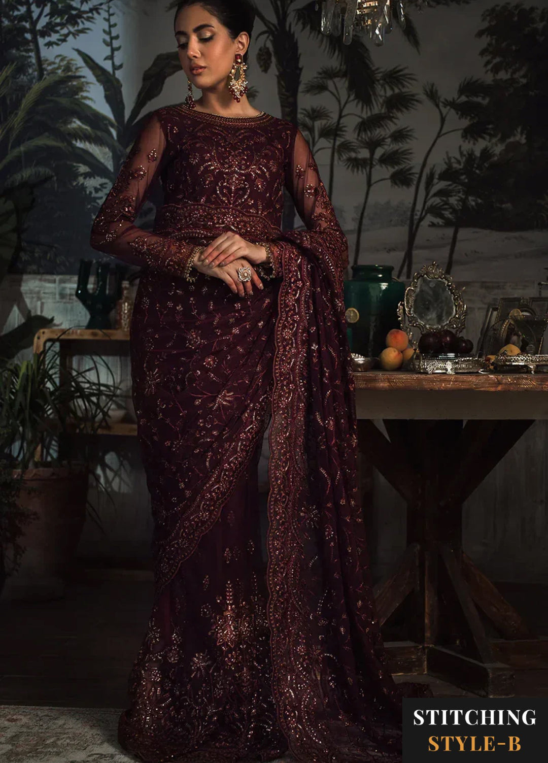 Zarif Women Unstitched Embroidered Net 3 Piece Suit ZR26UFC ZLR 06 CARMINE - Festive Collection