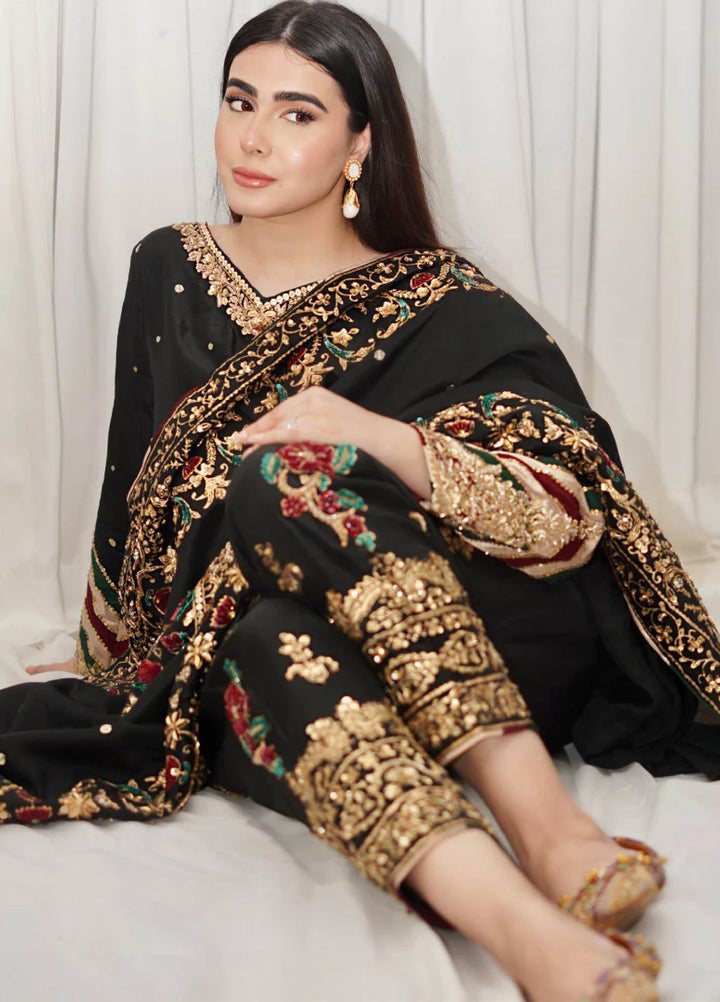 Luxe By Hues Atelier Women Pret 3 Piece Black Chaadar - Formals Collection