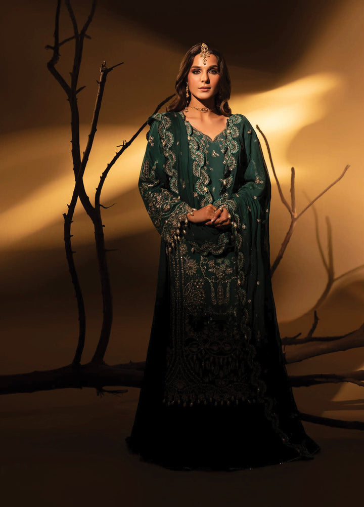 Aylin Unstitched Raw Silk Embroidered Suits 3 Piece AYL25US GREEN SLATE - Festive Collection