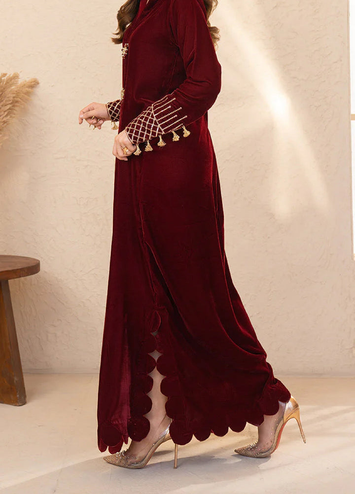 Winter Hues by Naayas Women Pret Embroidered Kaftan Velvet Ambery - Winter Collection