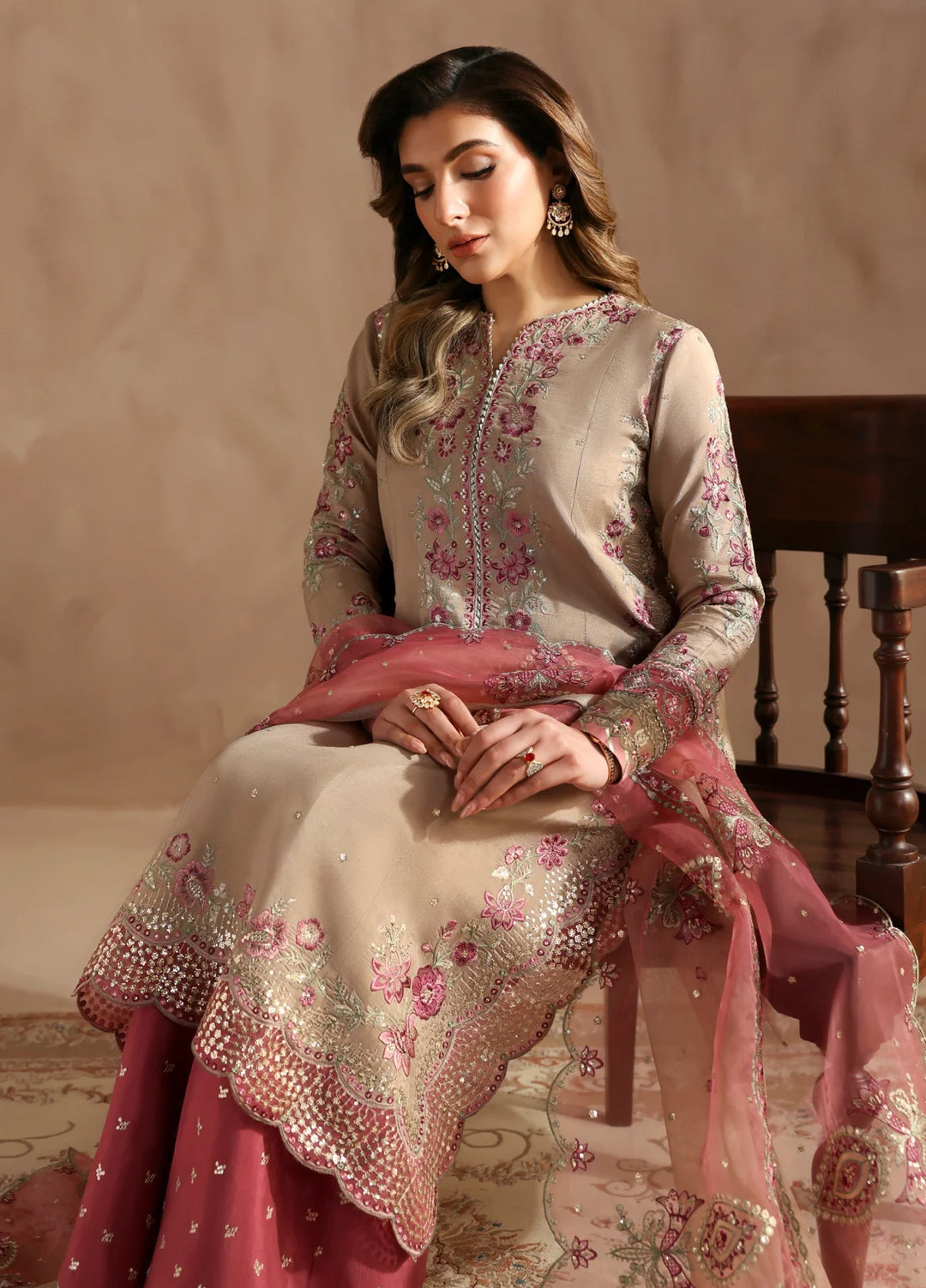 Xenia Formals Unstitched Embroidered Koraen Silk 3 Piece Suit XF26UF D-1 TAEEN - Festive Collection