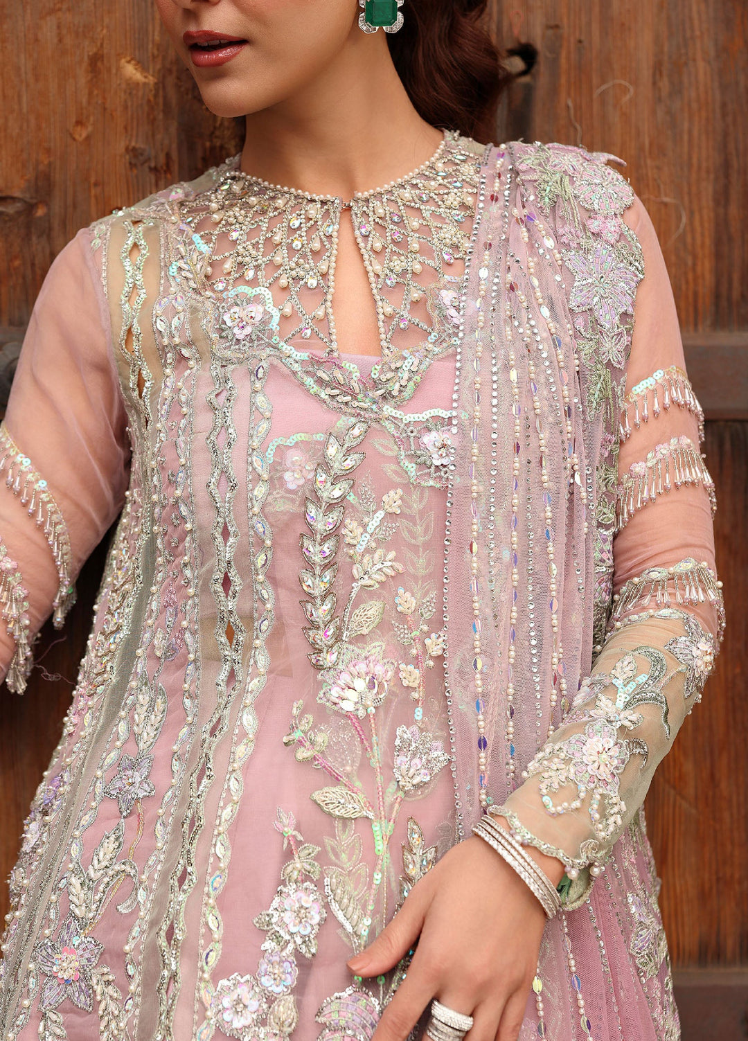 Crimson Unstitched Embroidered Organza 3 Piece Suit CR26UW D-4 Tilsam Lilac - Festive Collection