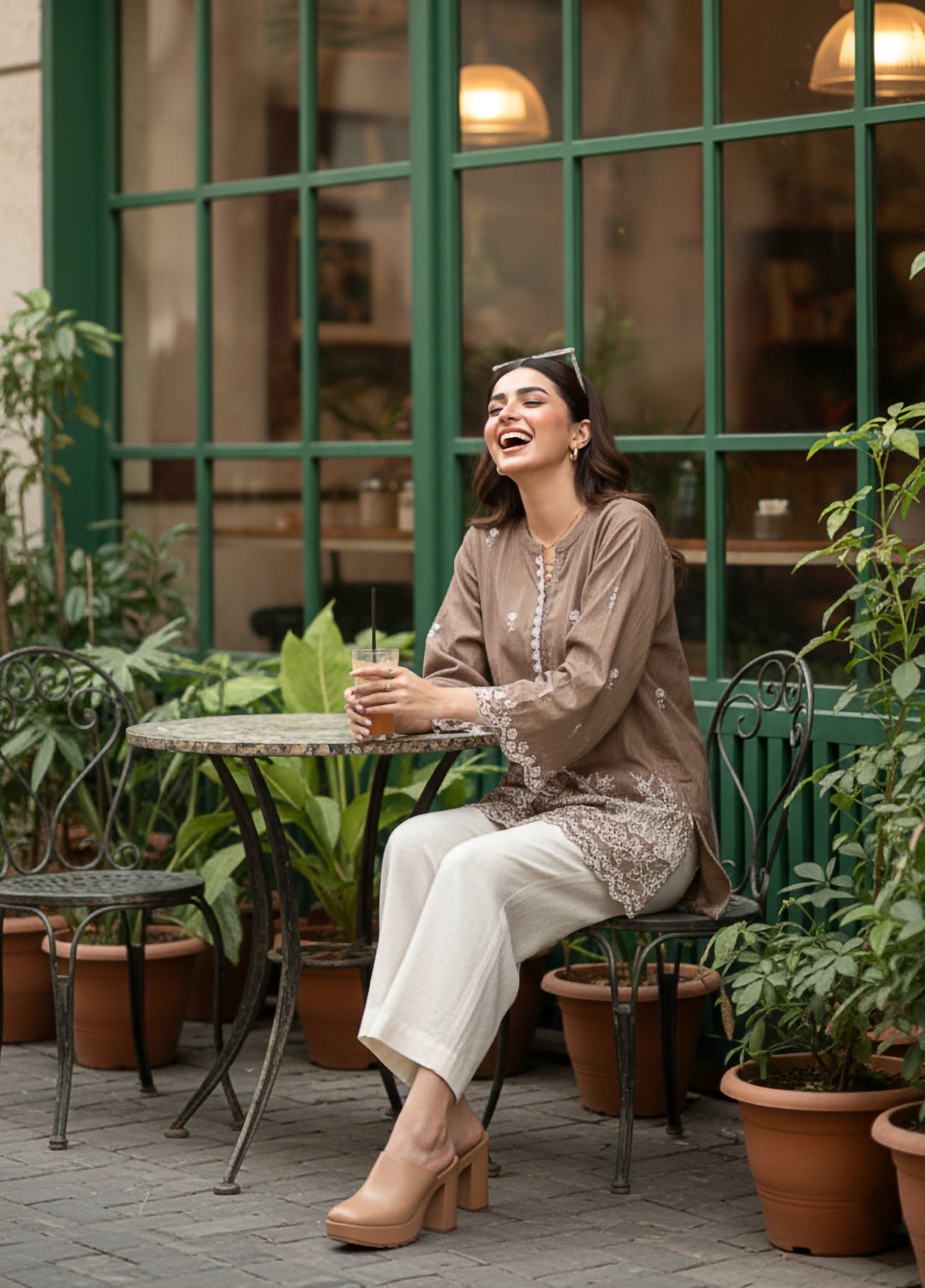 Lakhany Women Pret Embroidered Cambric Shirt Brown - Winter Collection