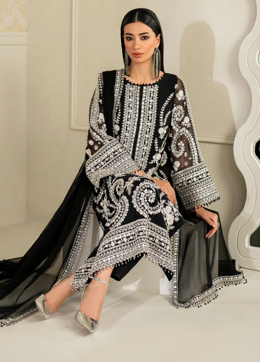 Chantelle by Baroque Unstitched Embroidered Chiffon 3 Piece Suit BQ26UCF UF-4158 - Festive Collection