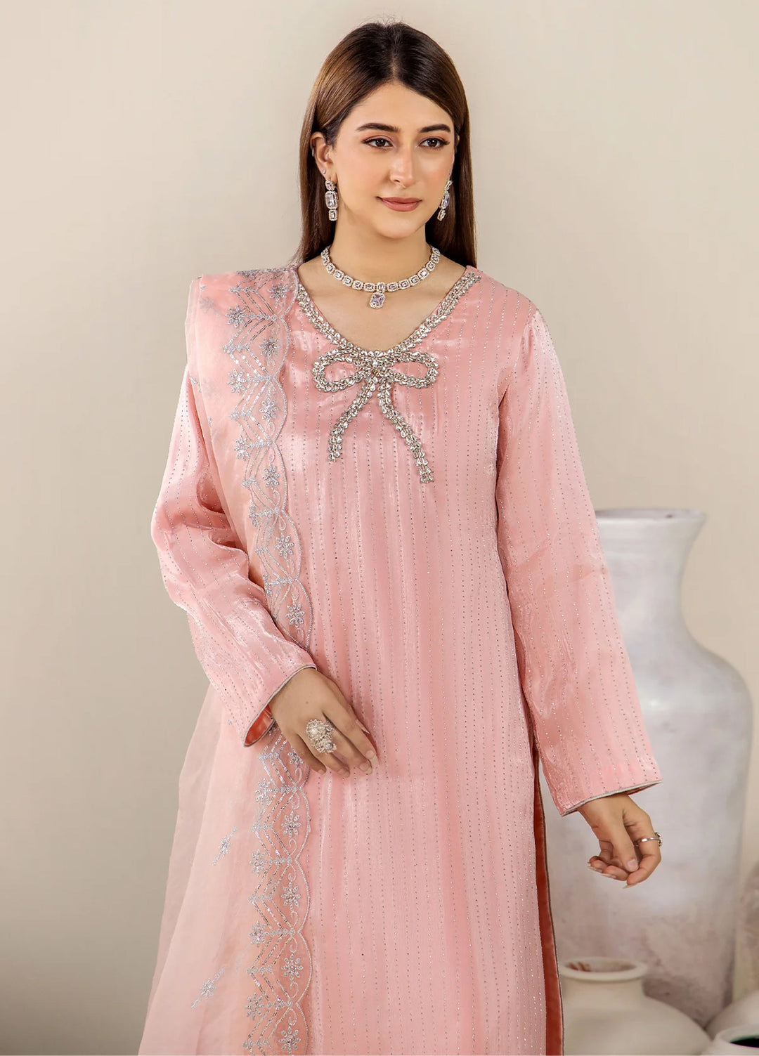 The Florea Edit by Alyra RTW Embossed Sheesha Silk 3 Piece Suit HAZEL-RTW1001 - Festive Collection