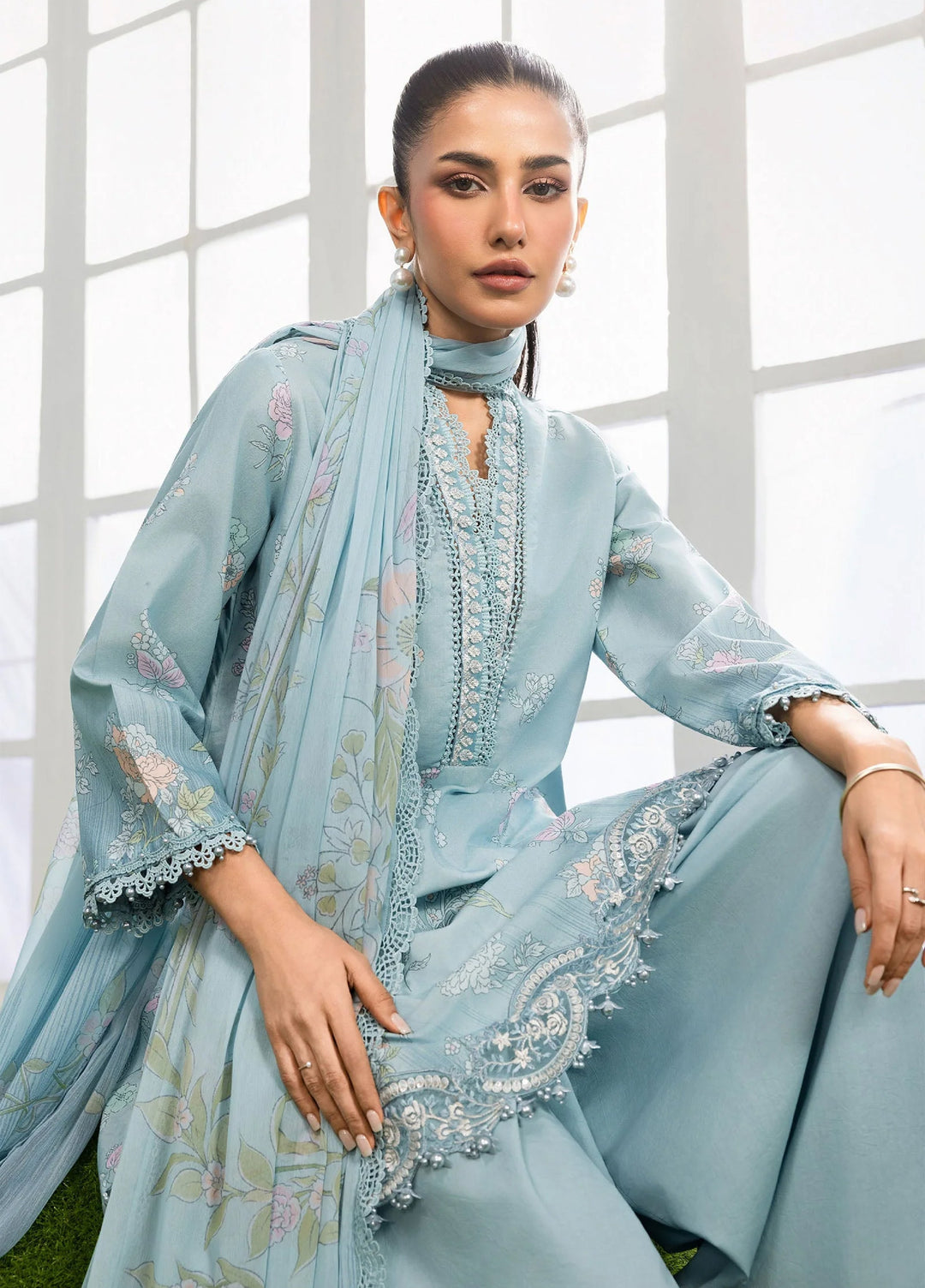 M Basics by Maria B Unstitched Embroidered Lawn 3 Piece Suit MB26SSEL MB-CUSV14-02B - Eid Collection