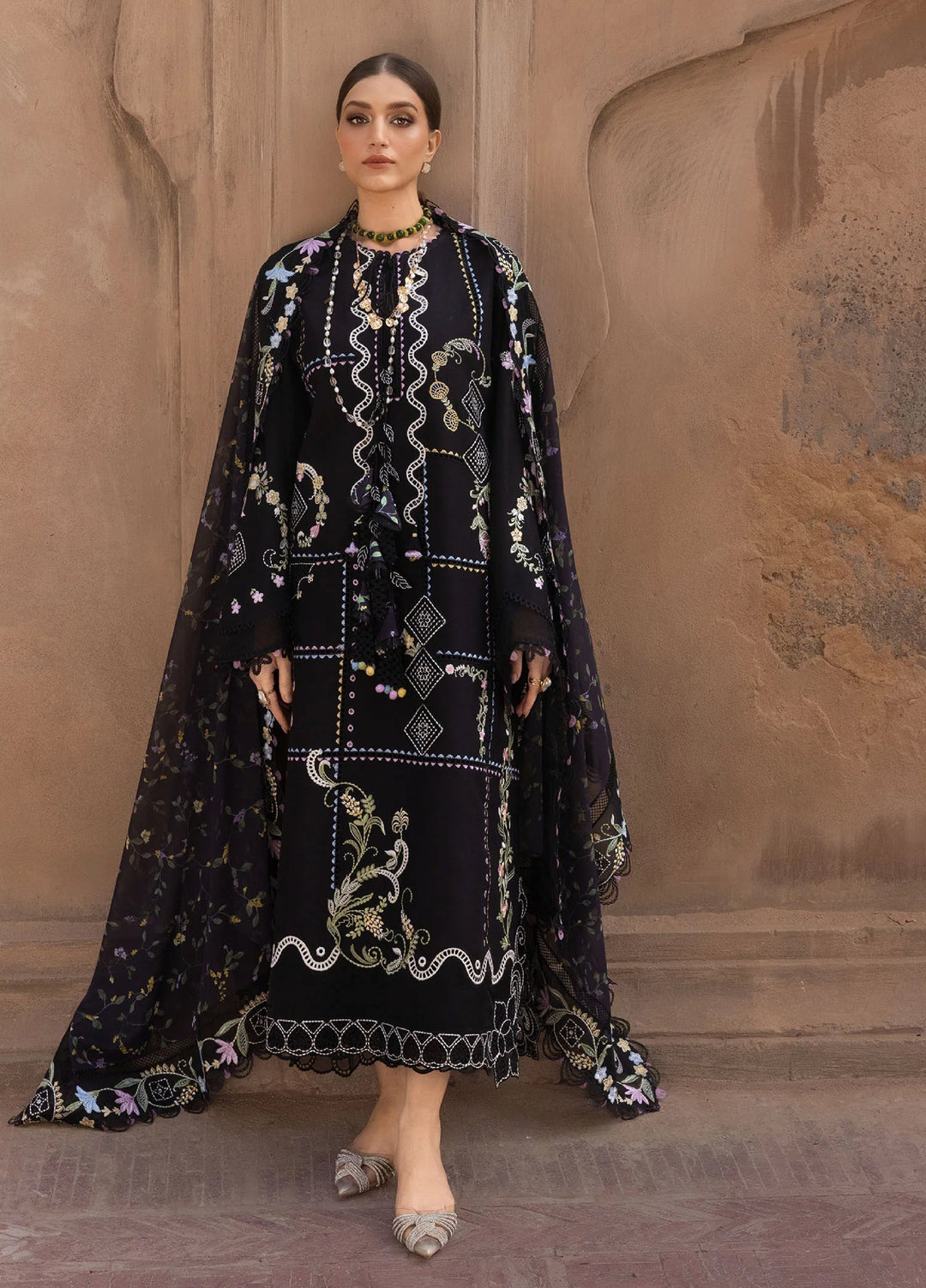 Flow by Crimson Unstitched Embroidered Lawn 3 Piece Suit CR26UFL D1 A-Oynx - Festive Collection