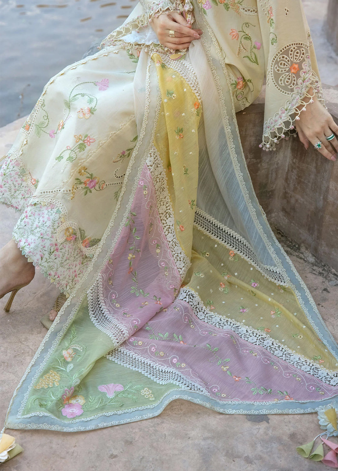 Flow by Crimson Unstitched Embroidered Lawn 3 Piece Suit CR26UFL D7 A-Ivory - Festive Collection