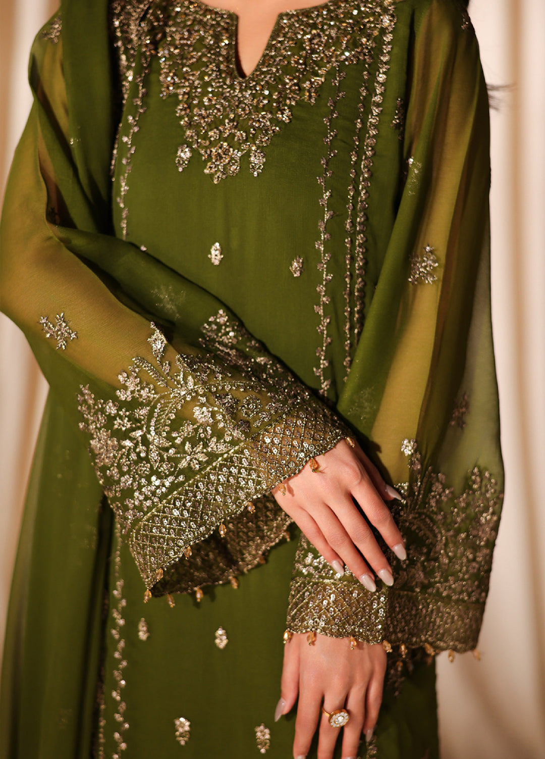 Azure Unstitched Embroidered Chiffon 3 Piece Suit AZ26ULC Imperial Olive - Festive Collection