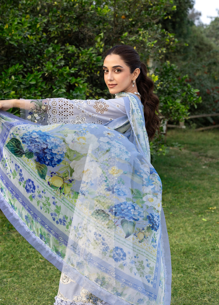 Elaf Premium Unstitched Embroidered Luxury Lawn 3 Piece Suit EL26UPL ELY-12 SKY BLISS - Summer Collection