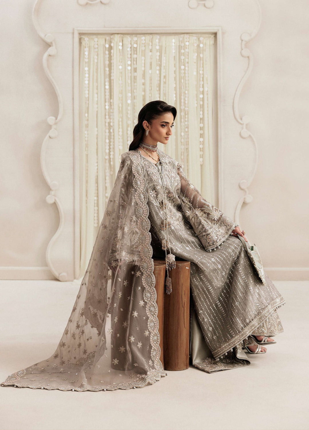 Aik Shaam by AIK Atelier Unstitched Organza Embroidered 3 Piece Suit AIK26US D-02 - Wedding Collection