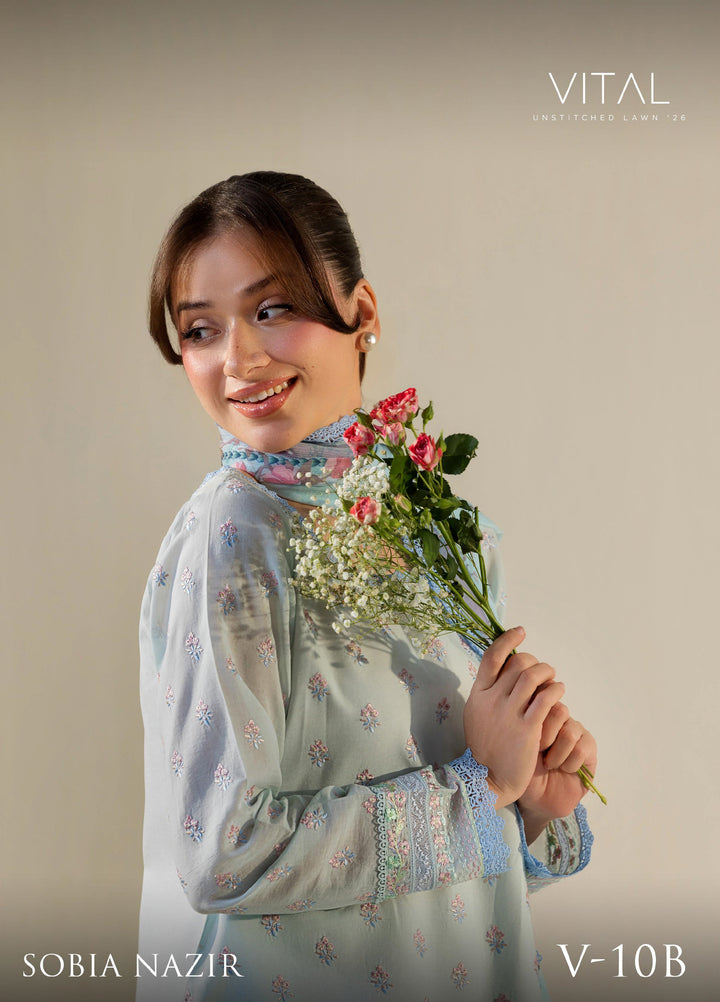 Vital by Sobia Nazir Unstitched Embroidered Lawn 3 Piece Suit SN26UVL 10B - Summer Collection