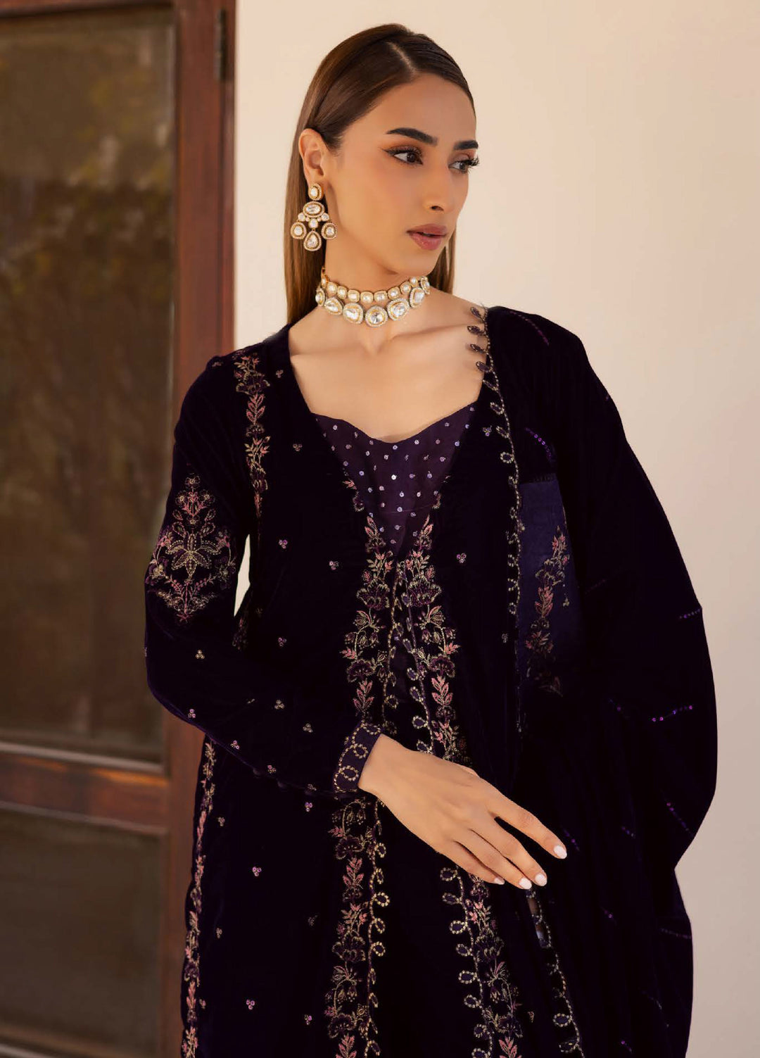 Nureh Maya Unstitched Velvet Embroidered 3 Piece Suits NU25MF NW-123 - Festive Collection