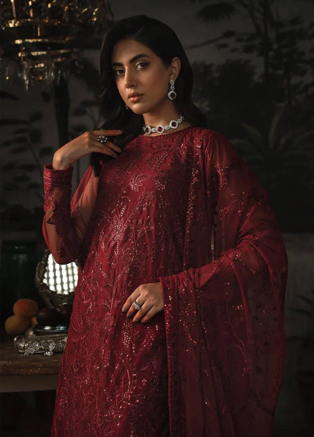 Zarif Women Unstitched Embroidered Net 3 Piece Suit ZR26UFC ZLR 01 MARLENE - Festive Collection