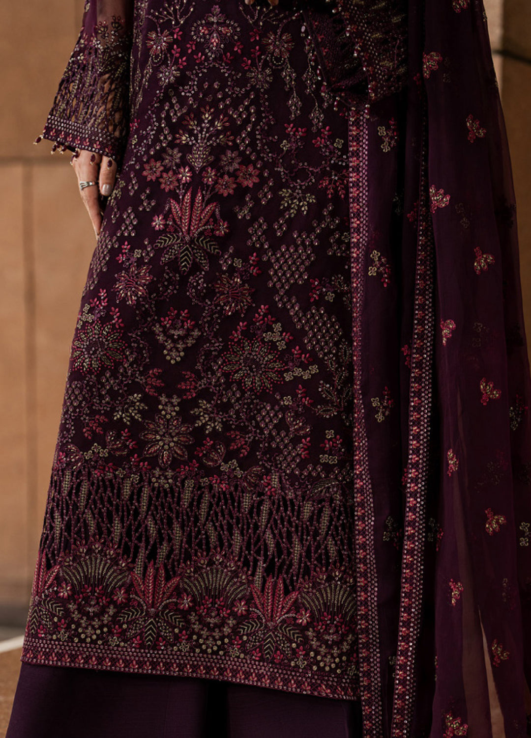Lazawal by Lavish Premium Unstitched Embroidered Chiffon 3 Piece Suit LVP26UCL Maroon Majesty - Festive Collection