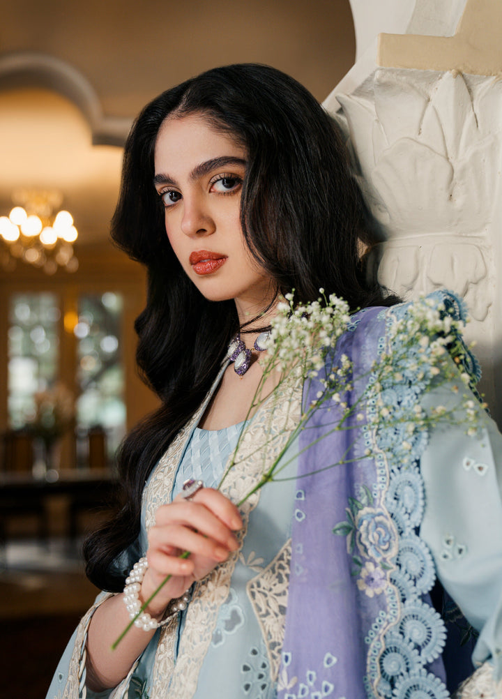 Camelia by Sundas Ahad Unstitched Embroidered Luxury Lawn 3 Piece Suit SNA26UC EL-05 Ice Blue - Festive Collection