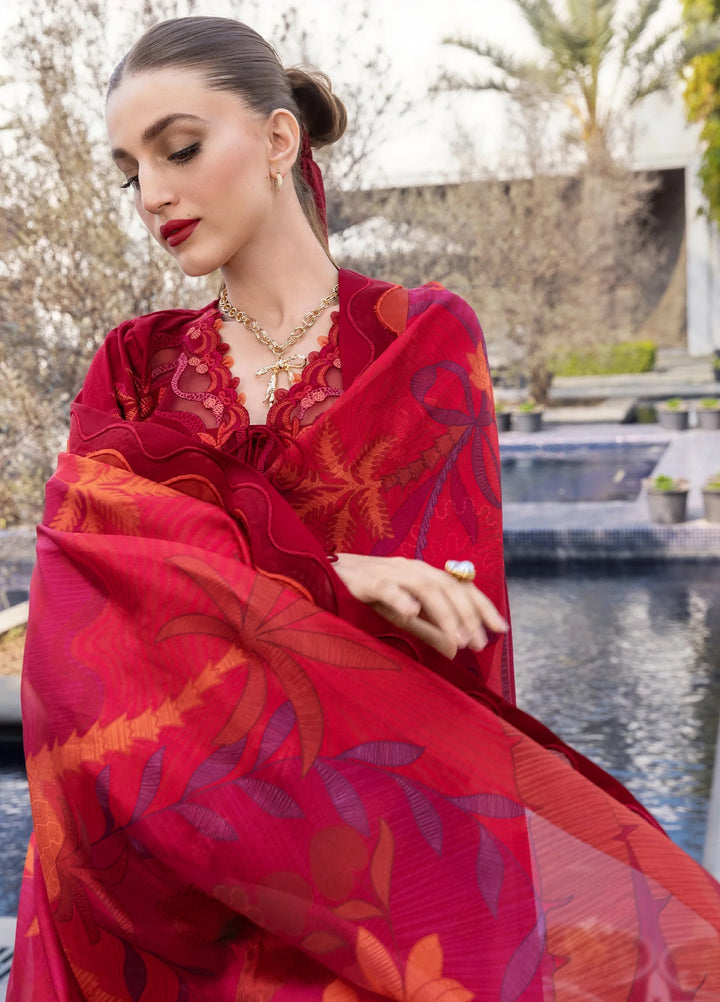 Flow by Crimson Unstitched Embroidered Lawn 3 Piece Suit CR26UFL D3 A-Petal Red - Festive Collection