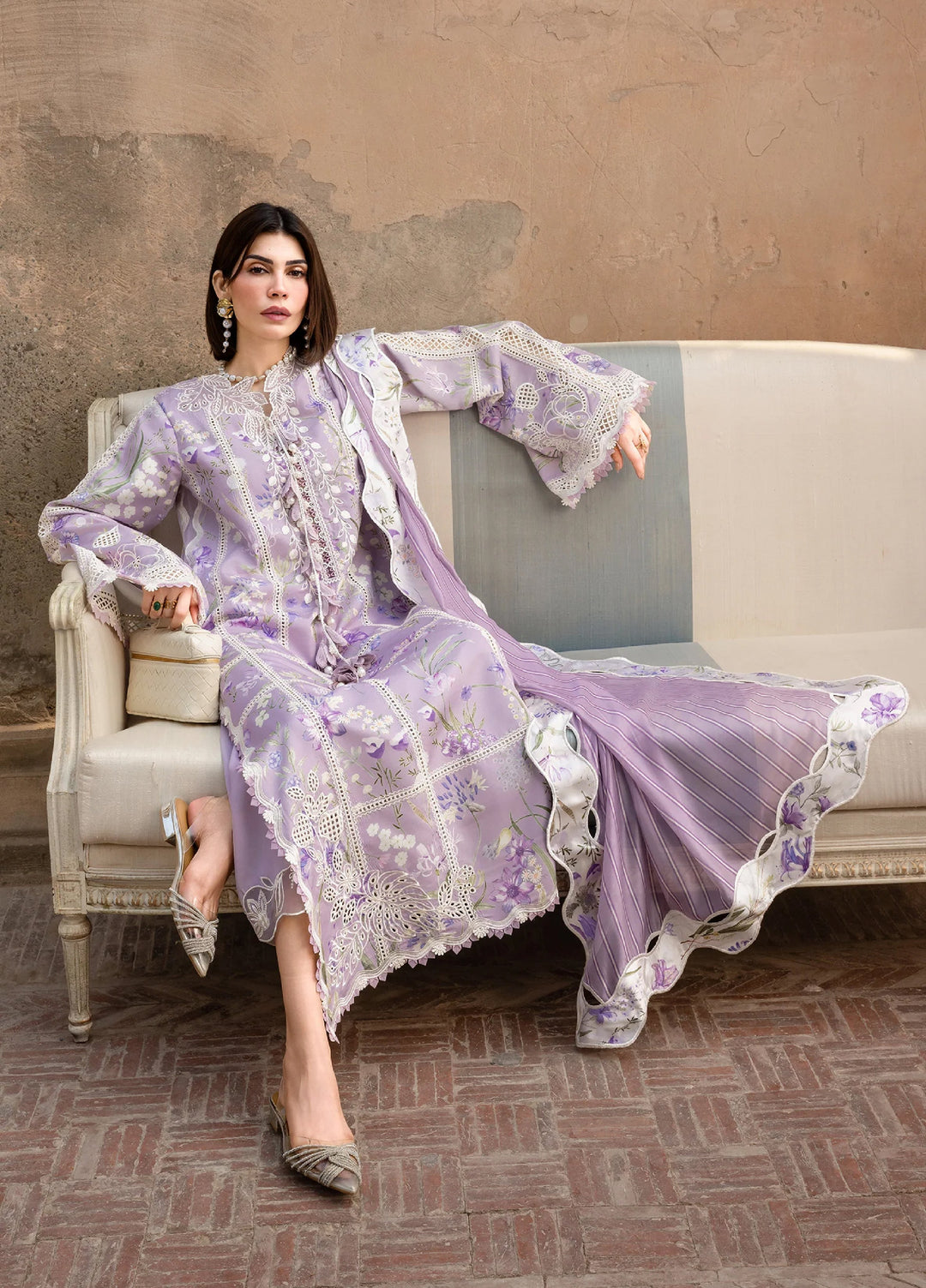 Flow by Crimson Unstitched Embroidered Lawn 3 Piece Suit CR26UFL D2 B-Lavender - Festive Collection