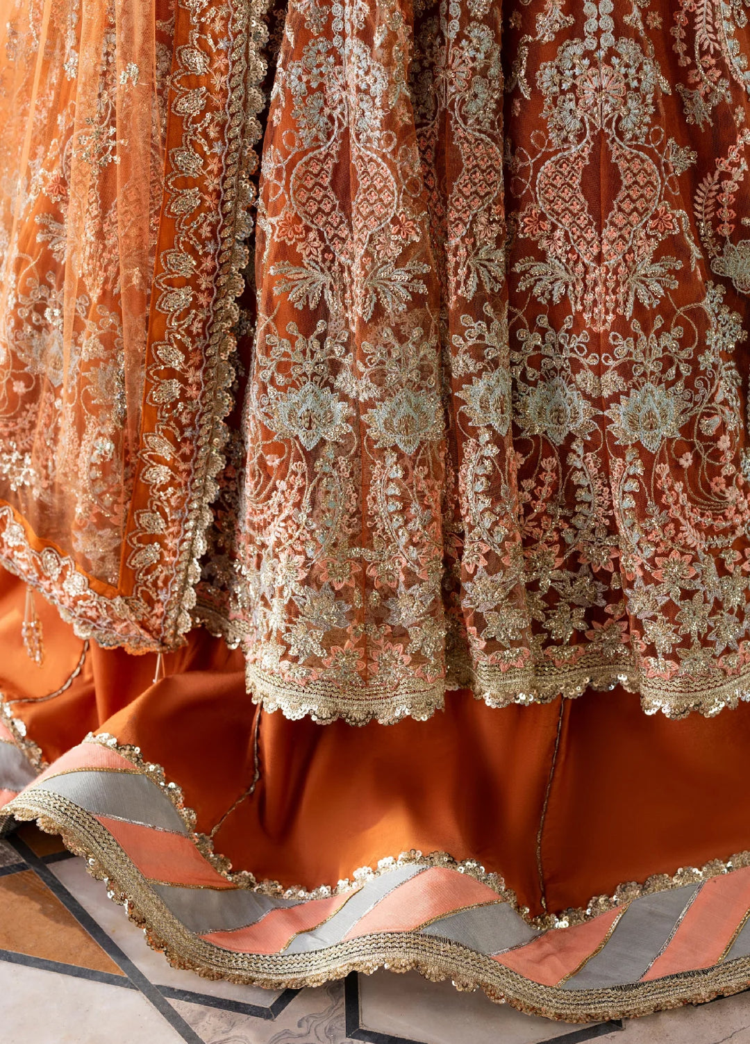 Ember by Aylin Unstitched Net Embroidered Suits 3 Piece AYL25EF D2-Saffron - Festive Collection