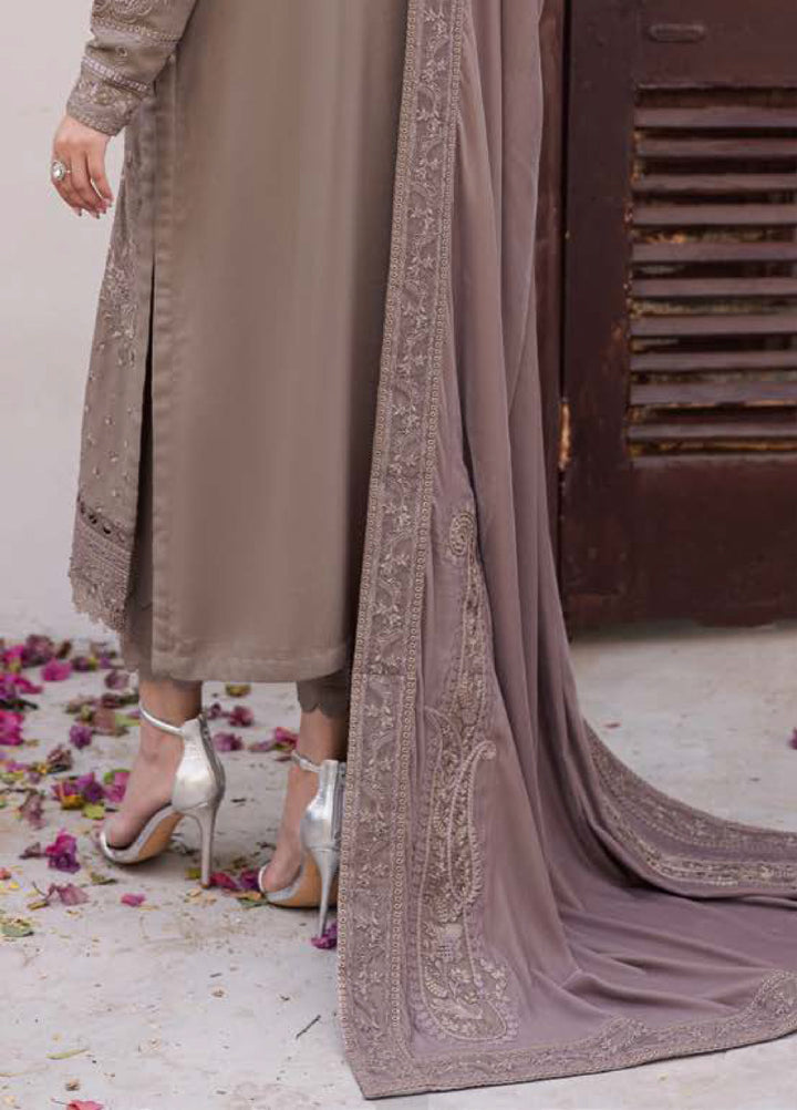 Nureh Exclusive Unstitched Luxury Leather Peach Velvet Shawl Embroidered Suits 3 Piece NU25NS NE-201 - Festive Collection