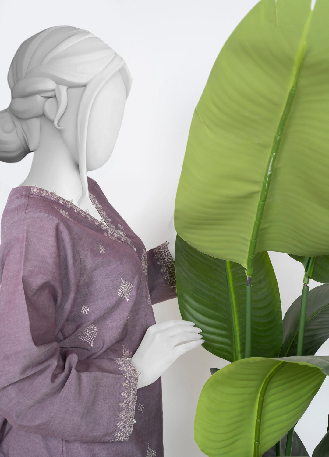 Ayla Studio Women Pret Chambray Solid Embroidered 2-Piece RTW Lilac - Winter Collection