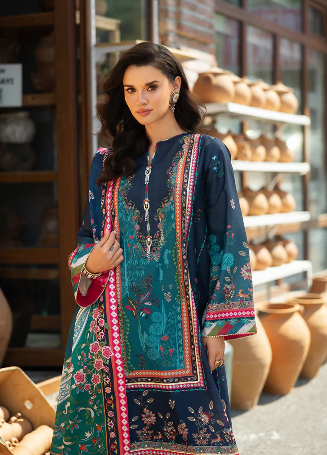 Mushq Hemline Echoes Of Serneity Unstitched Festive Raw Silk Printed 3 Piece MQ25ES D-03 Nova Bloom - Festive Collection