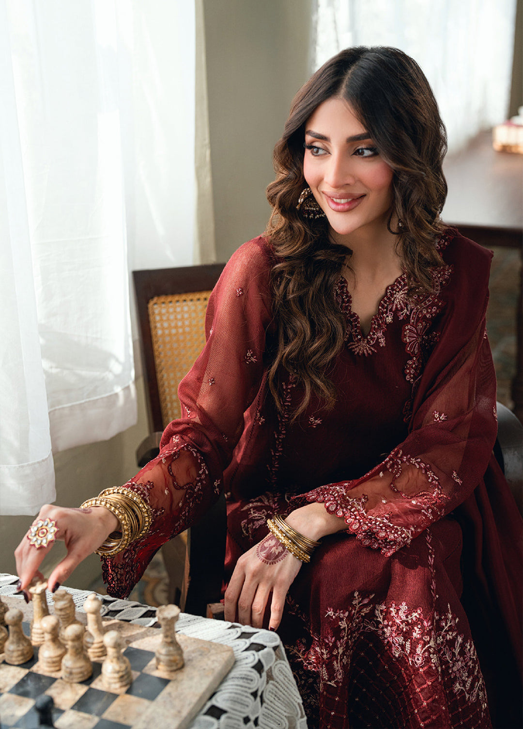 Eid Ensembles by Azure Unstitched Embroidered Khaddi Net 3 Piece Suit AZ26UEE ES-137 Hibiscus - Eid Collection