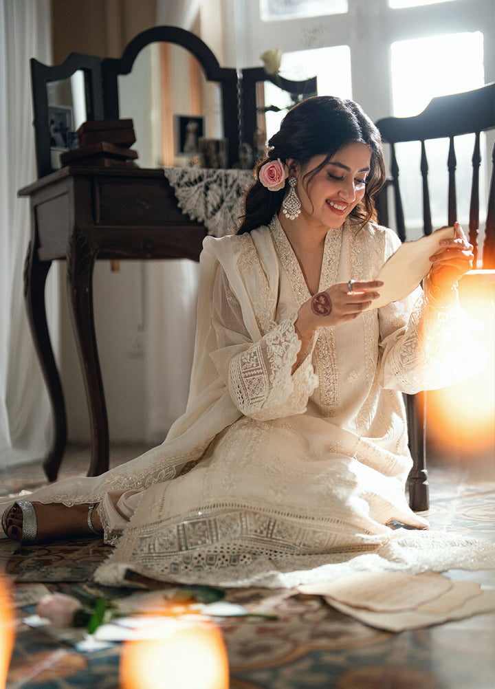 Eid Ensembles by Azure Unstitched Embroidered Khaddi Net 3 Piece Suit AZ26UEE ES-136 Ivory Petal - Eid Collection