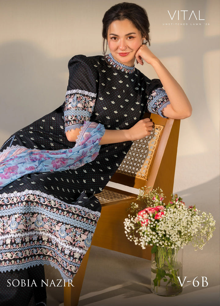Vital by Sobia Nazir Unstitched Embroidered Lawn 3 Piece Suit SN26UVL 6B - Summer Collection