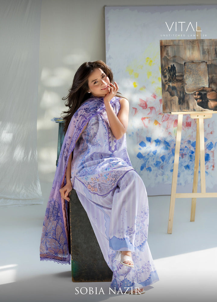Vital by Sobia Nazir Unstitched Embroidered Lawn 3 Piece Suit SN26UVL 2B - Summer Collection