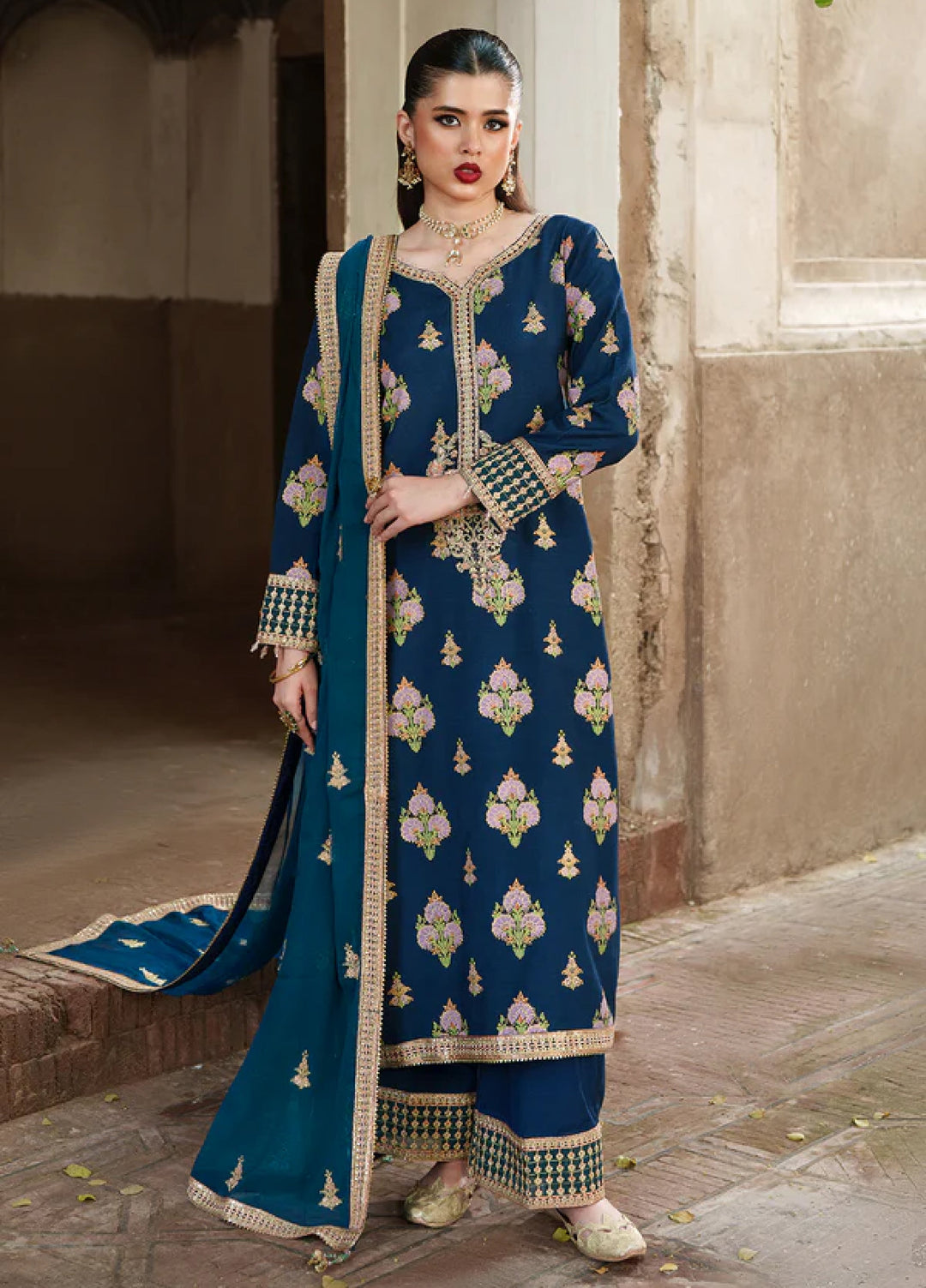 Zaria by Meeral Pret Embroidered Raw Silk 3 Piece Sapphire - Festive Collection