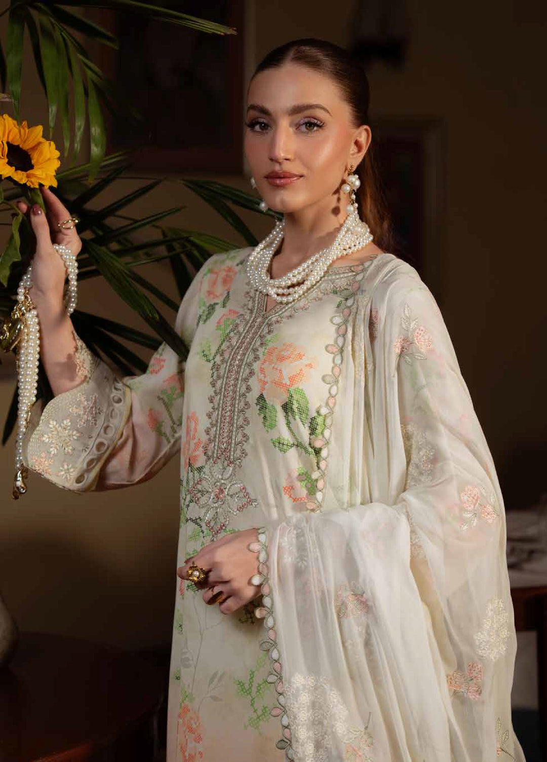 Maya by Nureh Unstitched Embroidered Swiss Lawn 3 Pcs Suit NU26UM NS-163 - Summer Collection