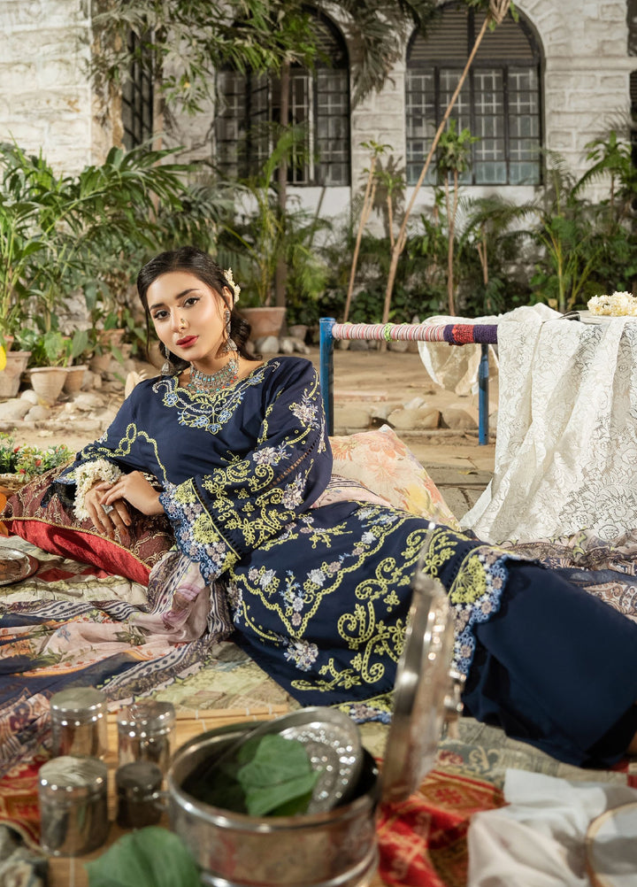Dhaga Women RTW Embroidered Cotton 3 Piece DHG26PCN Royal azure - Eid Collection