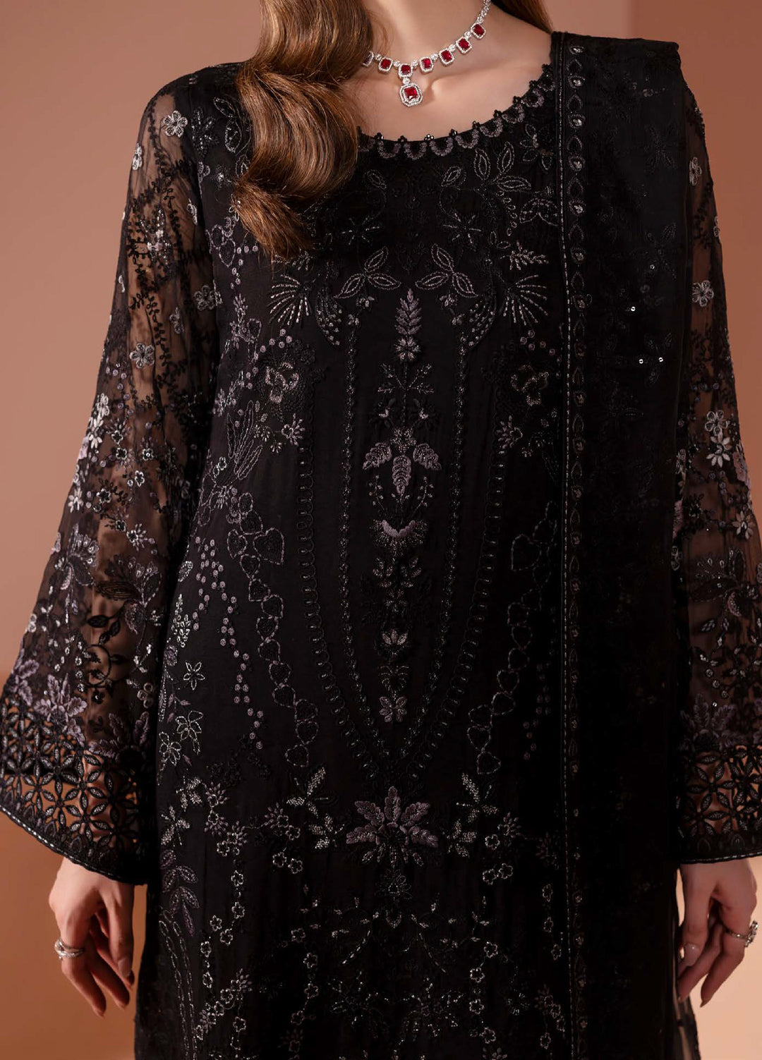 Murawwat by Lavish Premium Unstitched Luxury Chiffon Embroidered 3 peice LV25MC M-02 Midnight Luxe - Formals Collection