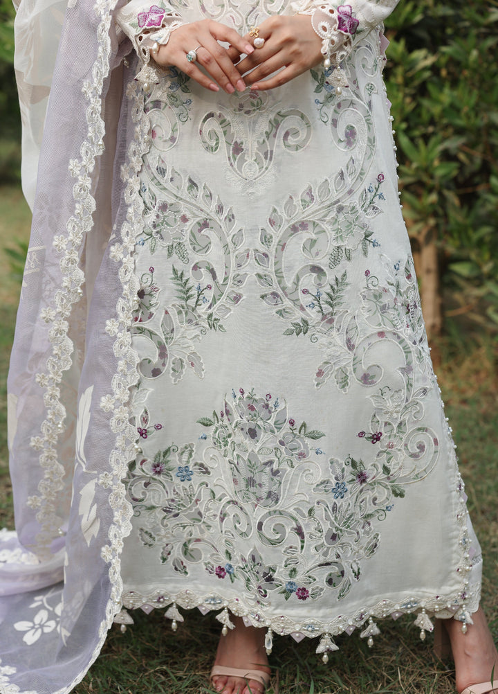 Tales of Petals by Sardinia Unstitched Embroidered Luxury Lawn 3 Pcs Suit SRD26UTP D-9 Cloud Whisper - Festive