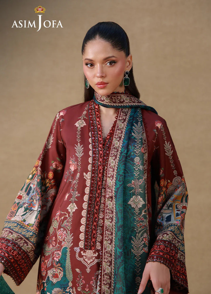 Asim Jofa Unstitched Printed Silk 3 Piece Suit AJ26UPS AJULSC-07 - Casual Collection