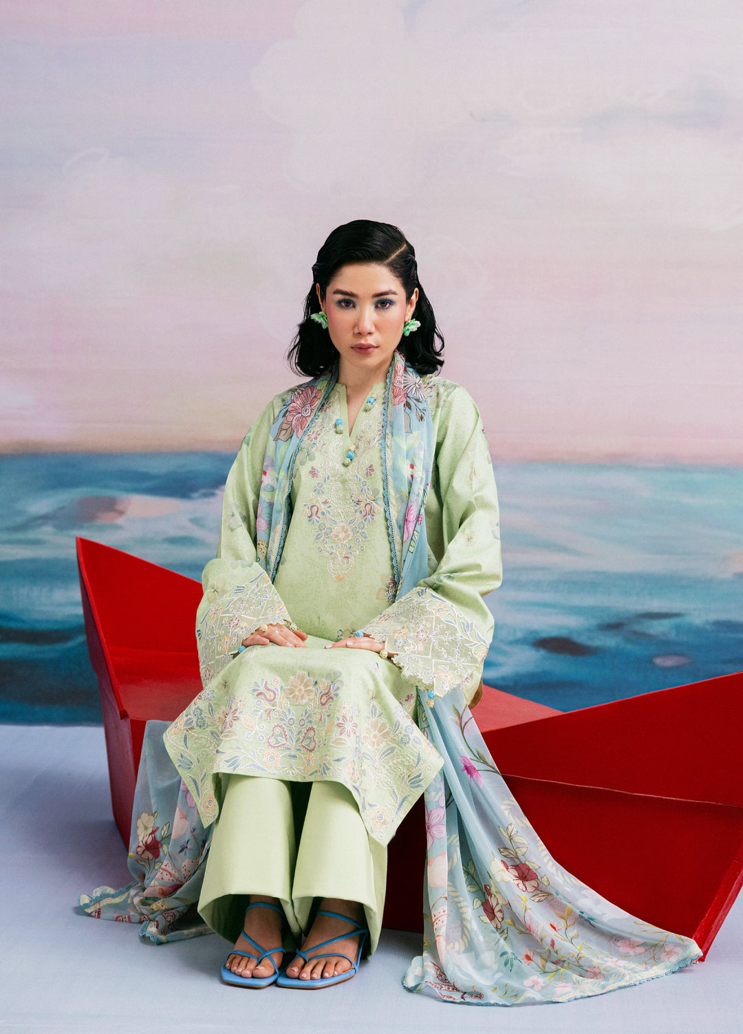 Zync by Florent Unstitched Embroidered Printkari Lawn 3 Piece Suit FL26UZP FZ-8B - Summer Collection